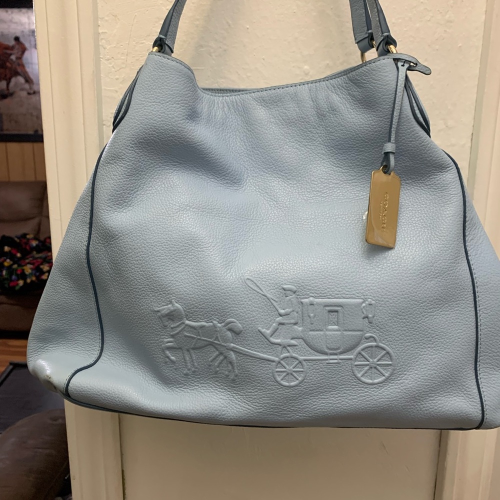 Coach Light Blue Leather Tote Bag